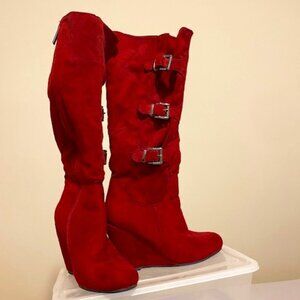Red suede boots